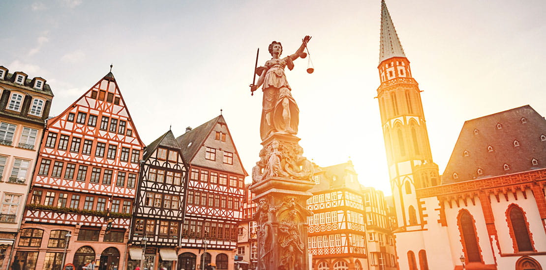 Römerberg Square in Frankfurt at dusk